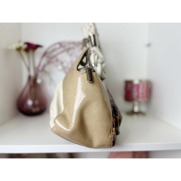 Cromia Genuine Tan Leather and Snakeskin Animal Print Hobo Purse Handbag - Picture 2 of 15